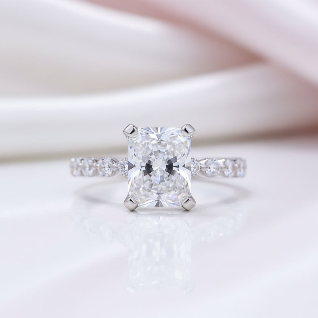 Radiant Cut Simulated Diamond Option Engagement Ring-Black Diamonds New York