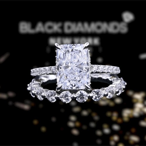 Radiant Cut Sona Simulated Diamond Wedding Set - Black Diamonds New York