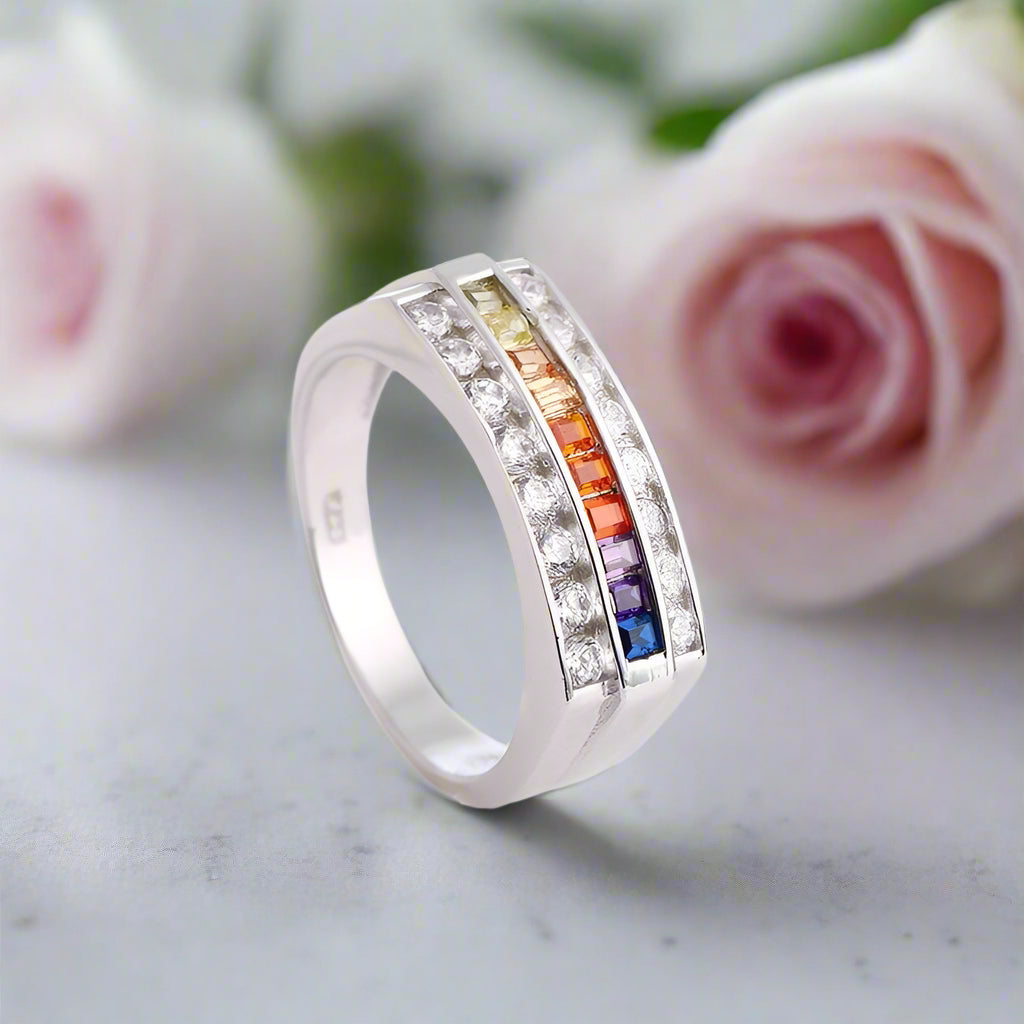 Rainbow Crystal Ring-Black Diamonds New York