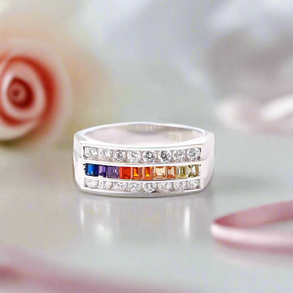 Rainbow Crystal Ring-Black Diamonds New York