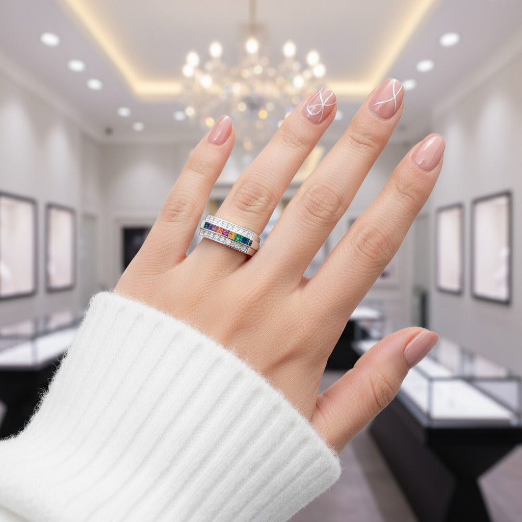 Rainbow Crystal Ring-Black Diamonds New York