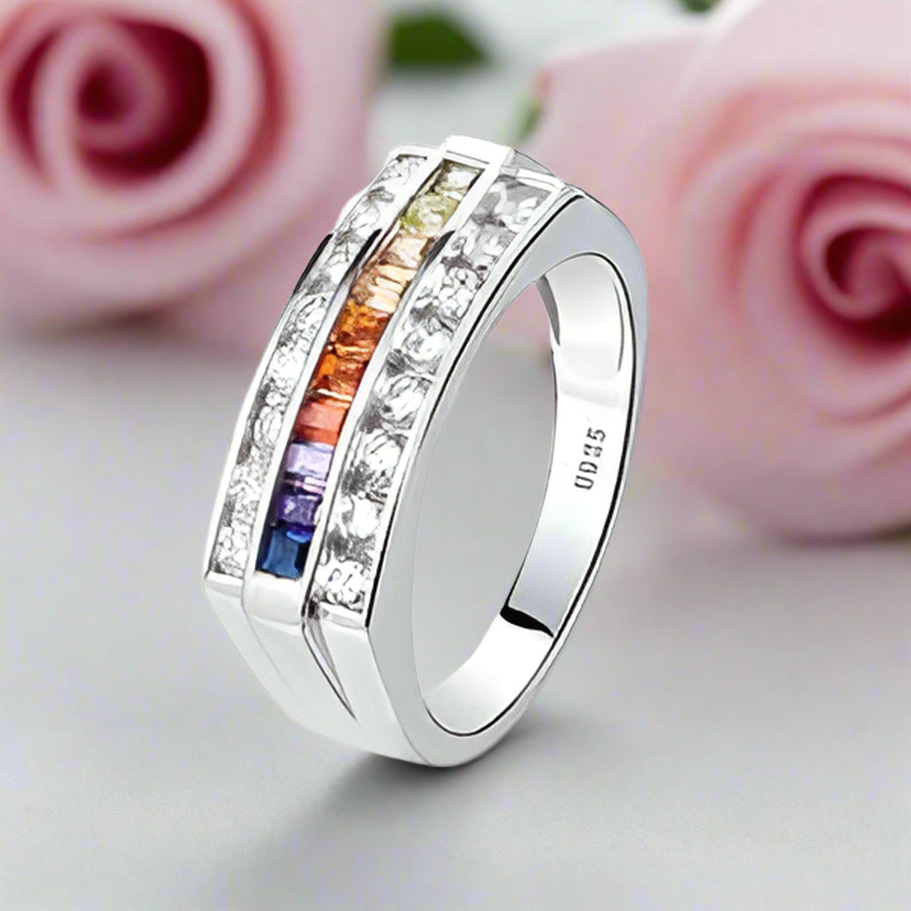 Rainbow Crystal Ring-Black Diamonds New York