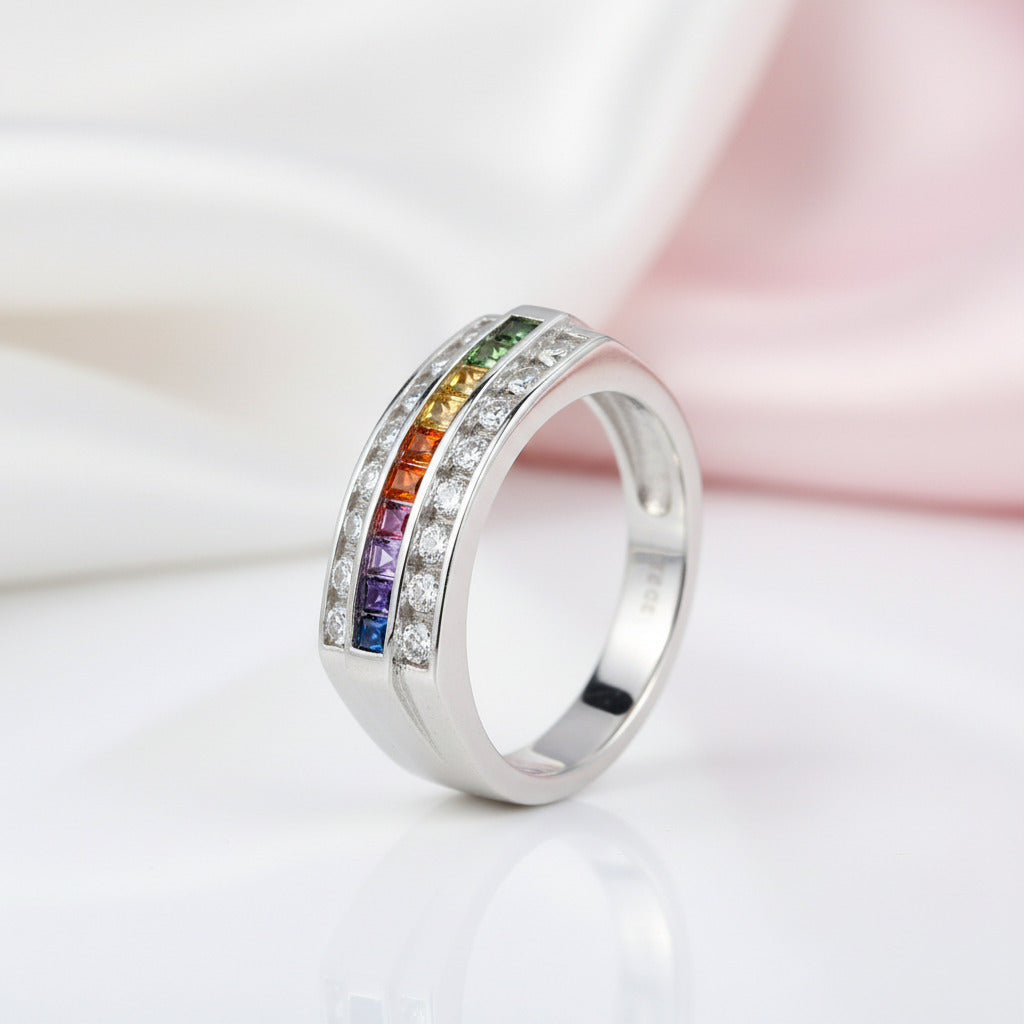 Rainbow Crystal Ring-Black Diamonds New York