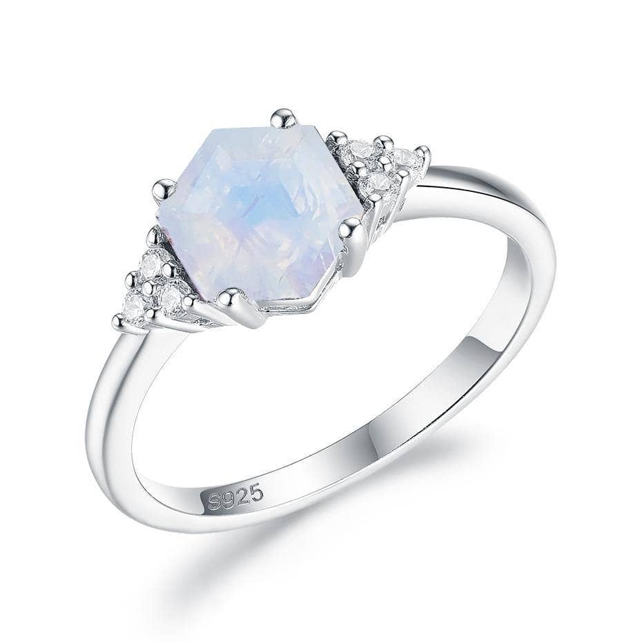 Rainbow Hexagon Moonstone Gemstone Ring-Black Diamonds New York
