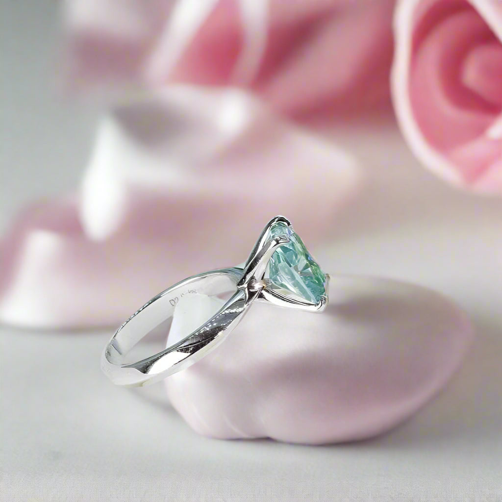 Rare Blue Green Cushion Cut Diamond Ring-Black Diamonds New York