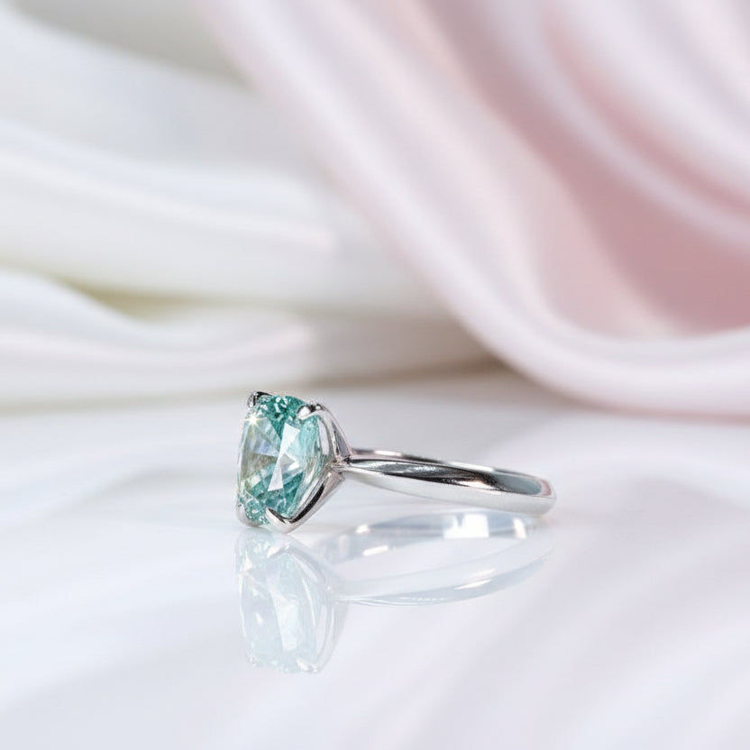 Rare Blue Green Cushion Cut Diamond Ring-Black Diamonds New York