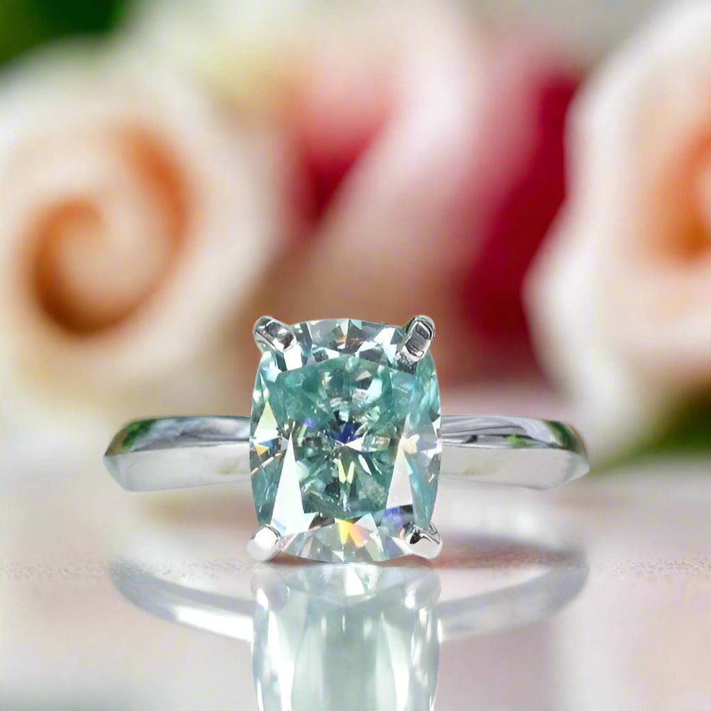 Rare Blue Green Cushion Cut Diamond Ring-Black Diamonds New York