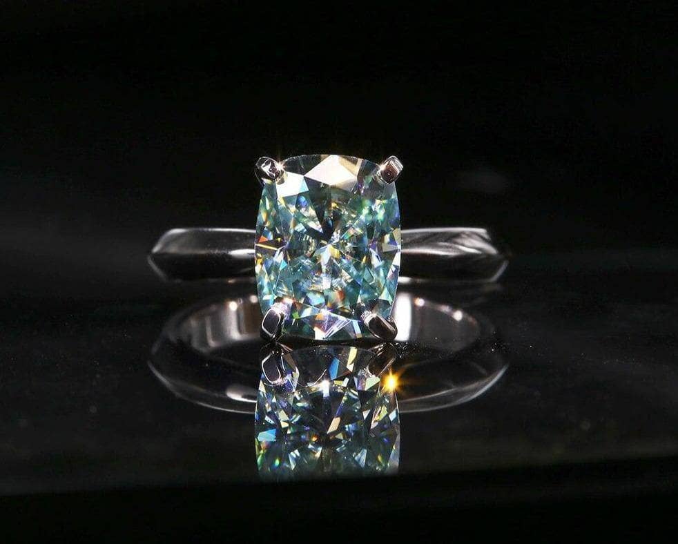 Rare Blue Green Cushion Cut Diamond Ring-Black Diamonds New York