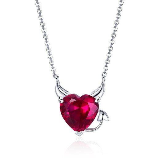 Red Created Diamond Little Devil & Angel Necklace-Black Diamonds New York