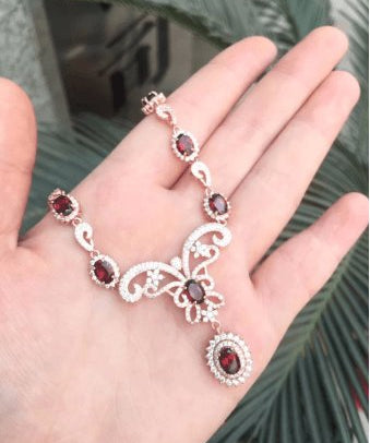 Red Garnet Bohemian Necklace NOT EXISTING-Black Diamonds New York