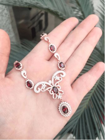 Red Garnet Bohemian Necklace-Black Diamonds New York