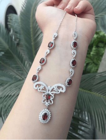 Red Garnet Bohemian Necklace-Black Diamonds New York