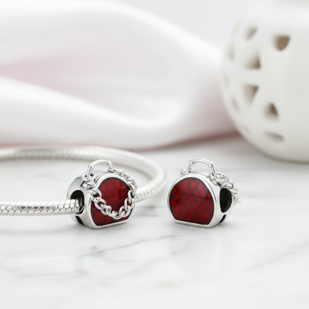 Red Hand Bag Charm-Black Diamonds New York