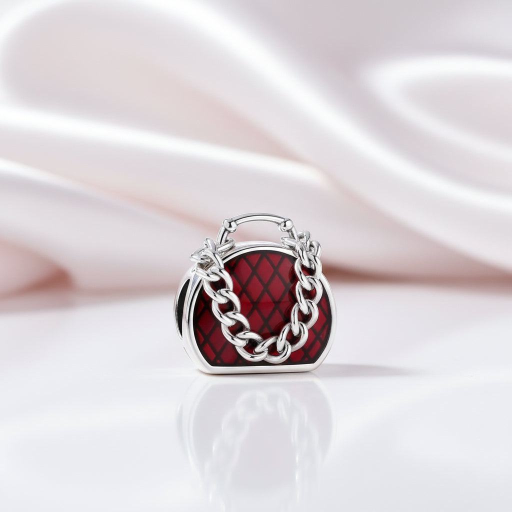 Red Hand Bag Charm-Black Diamonds New York