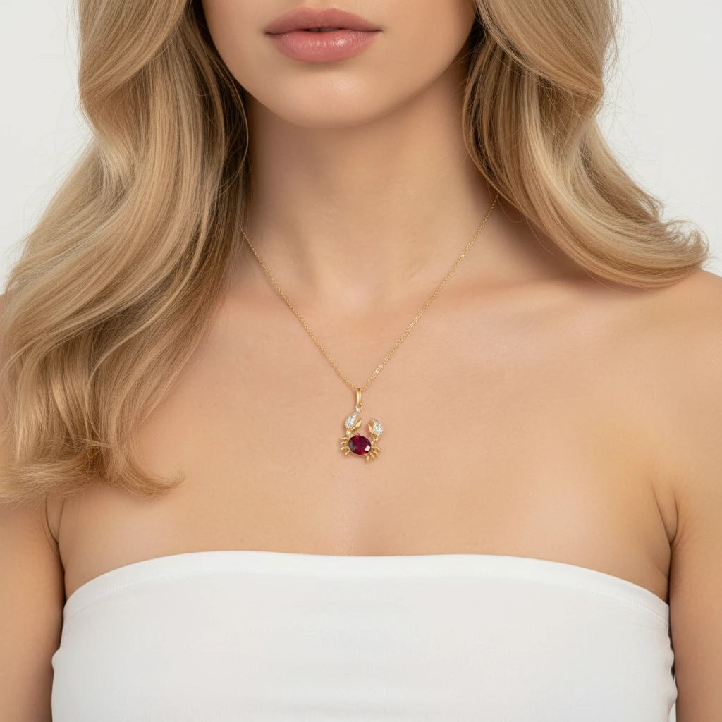 Red Stone Cancer Zodiac Constellation Pendant-Black Diamonds New York