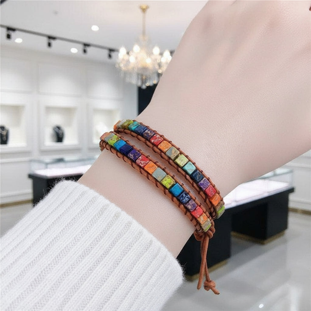 Regalite and Mixed Natural Chakra Stone Bohemian Bracelet-Black Diamonds New York