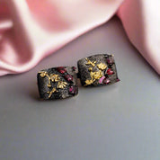 Rhodolite Garnet Humming Bee Flower Earrings-Black Diamonds New York