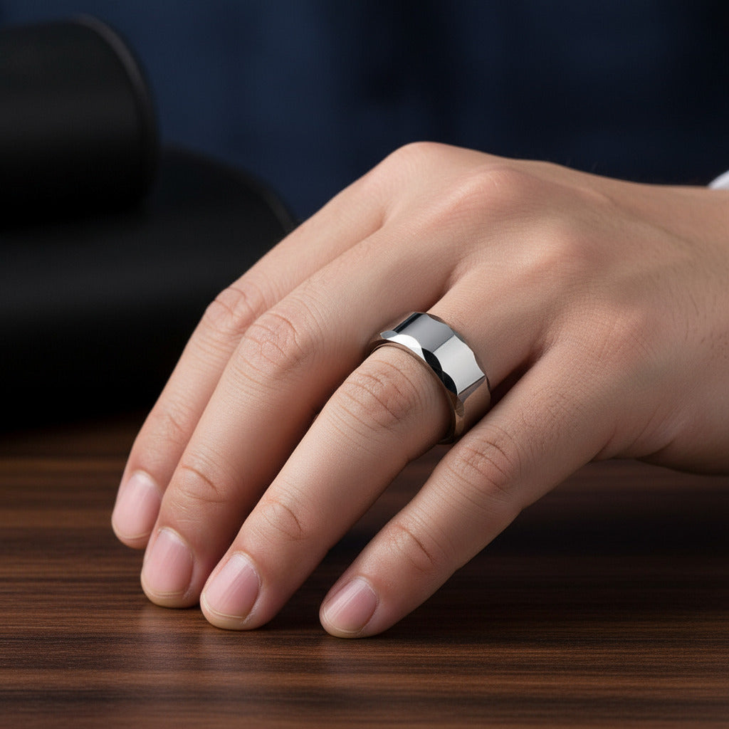 Rippled Edges Men's Tungsten Carbide Wedding Band-Black Diamonds New York