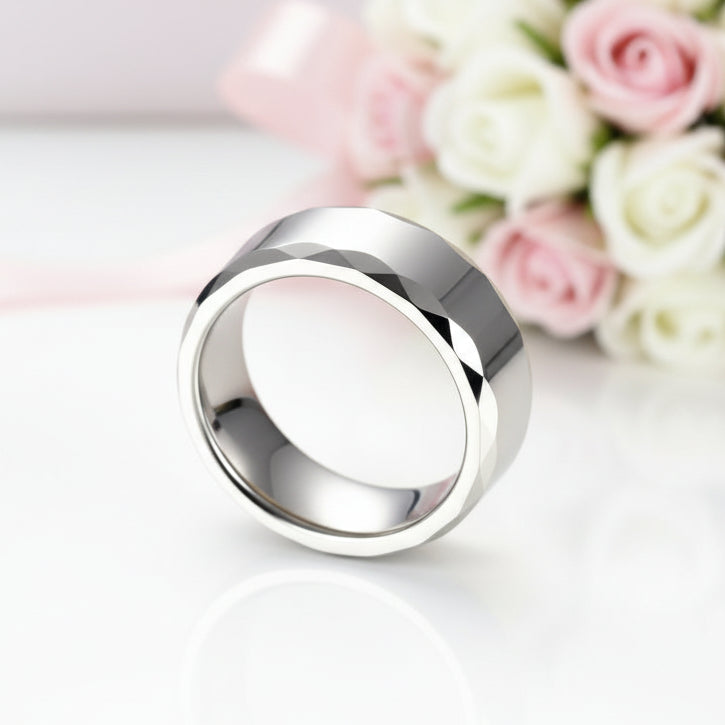 Rippled Edges Men's Tungsten Carbide Wedding Band-Black Diamonds New York