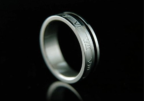 Roman Numbers Solid Stainless Steel Mens Ring Band - Black Diamonds New York