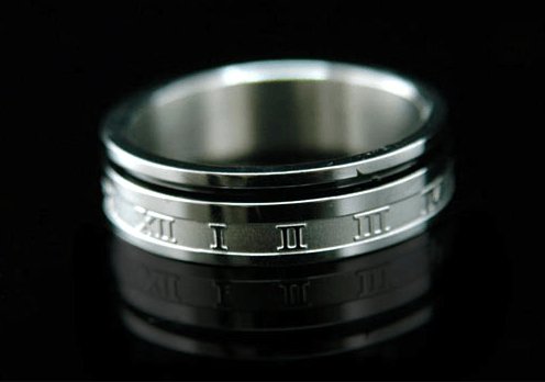 Roman Numbers Solid Stainless Steel Mens Ring Band-Black Diamonds New York