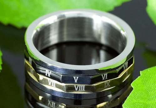 Roman Numbers Stainless Steel Rotatable Men's Ring Band - Black Diamonds New York