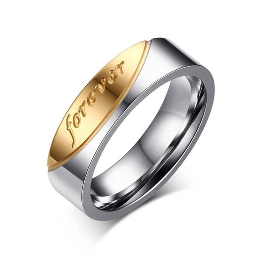 Romantic Gold & Silver Stainless Steel with EVN Stone Couple Wedding Band-Black Diamonds New York