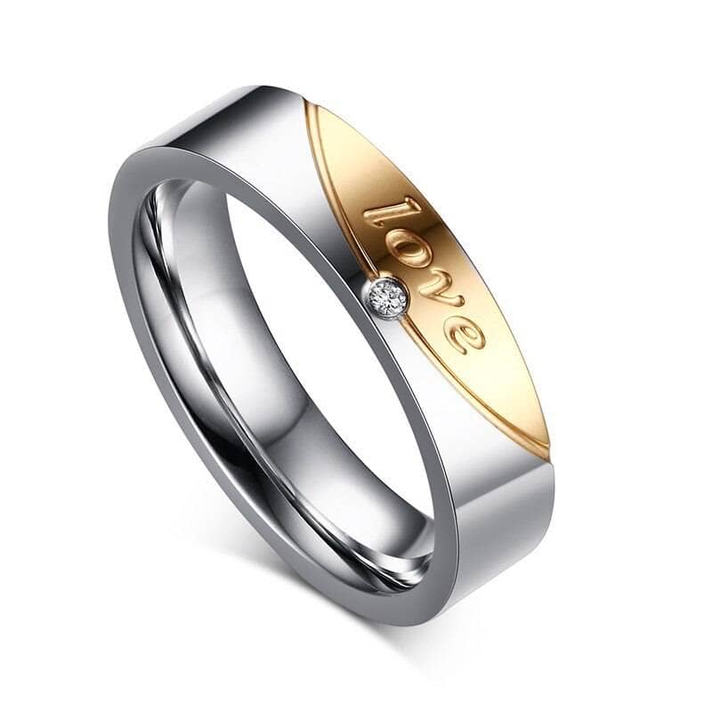 Romantic Gold & Silver Stainless Steel with Created Diamond Couple Wedding Band-Black Diamonds New York