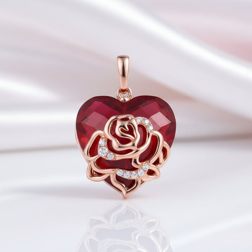 Romantic Rose Heart Pendant-Black Diamonds New York