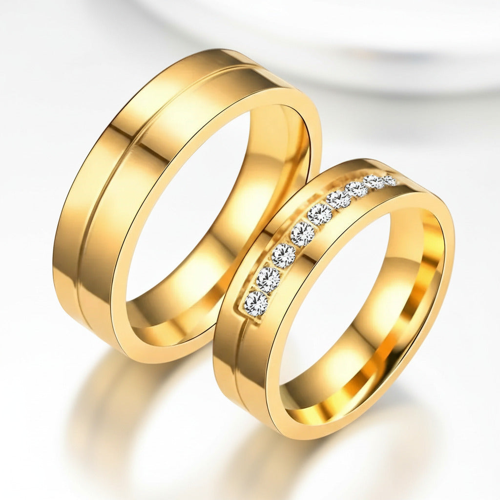 Romantic Round Diamond Option Couple Wedding Band-Black Diamonds New York