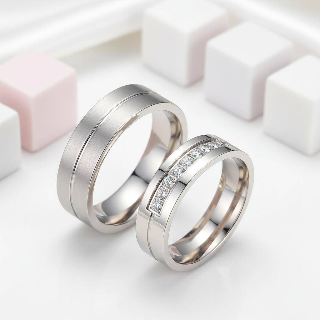 Romantic Round Diamond Couple Wedding Band-Black Diamonds New York