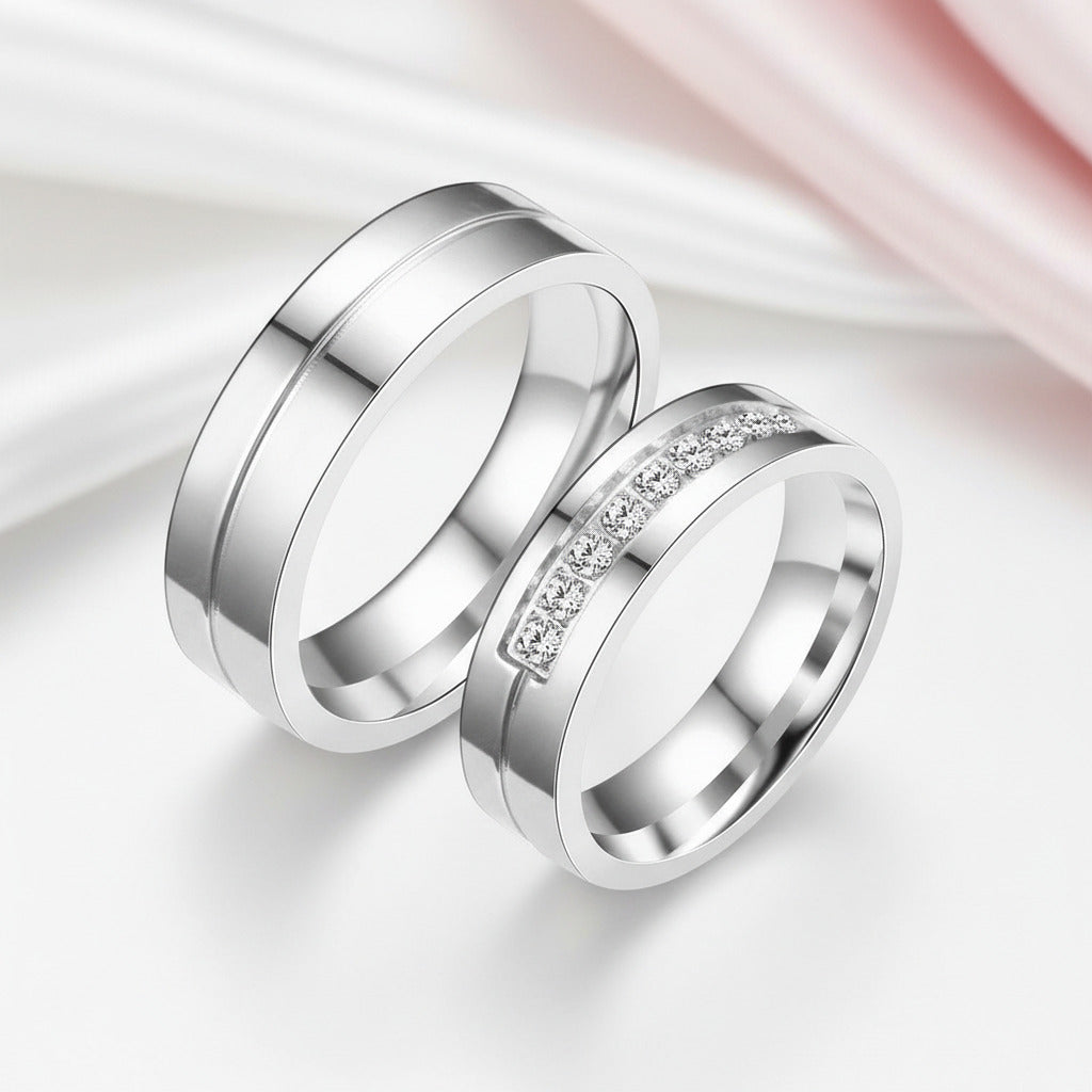 Romantic Round Diamond Option Couple Wedding Band-Black Diamonds New York