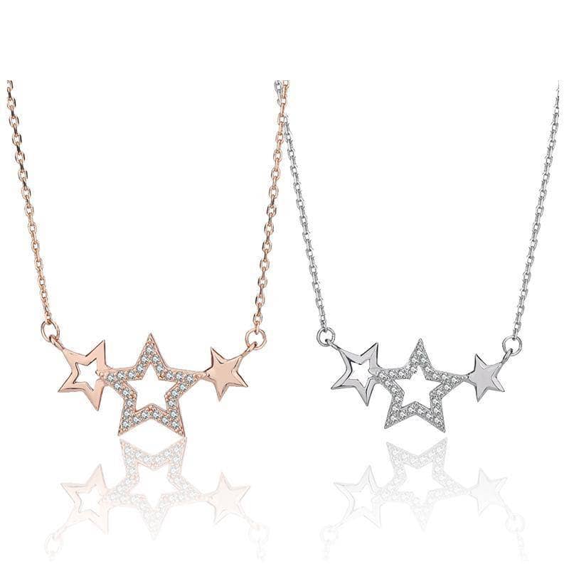 Romantic Three Stars Nestled Created Diamond Necklace-Black Diamonds New York