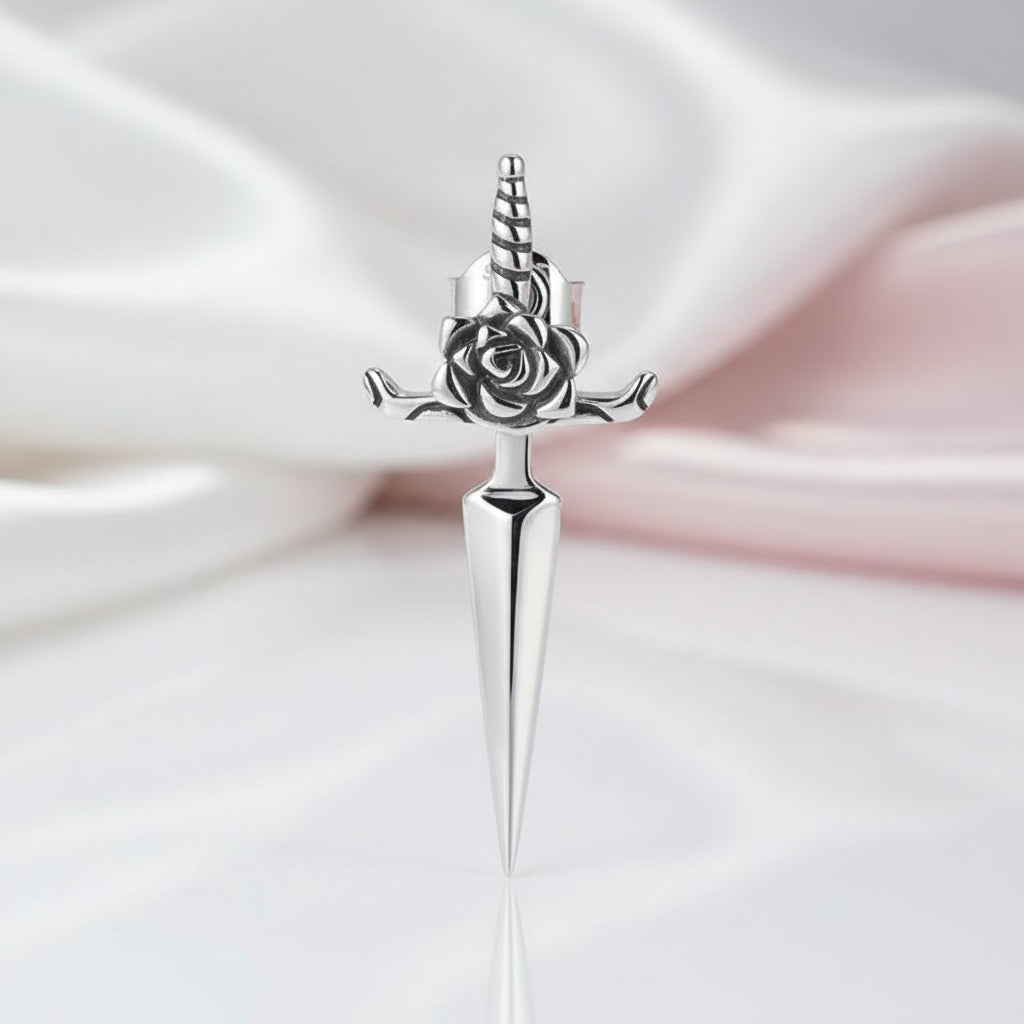 Rose Dagger Stud Earring-Black Diamonds New York