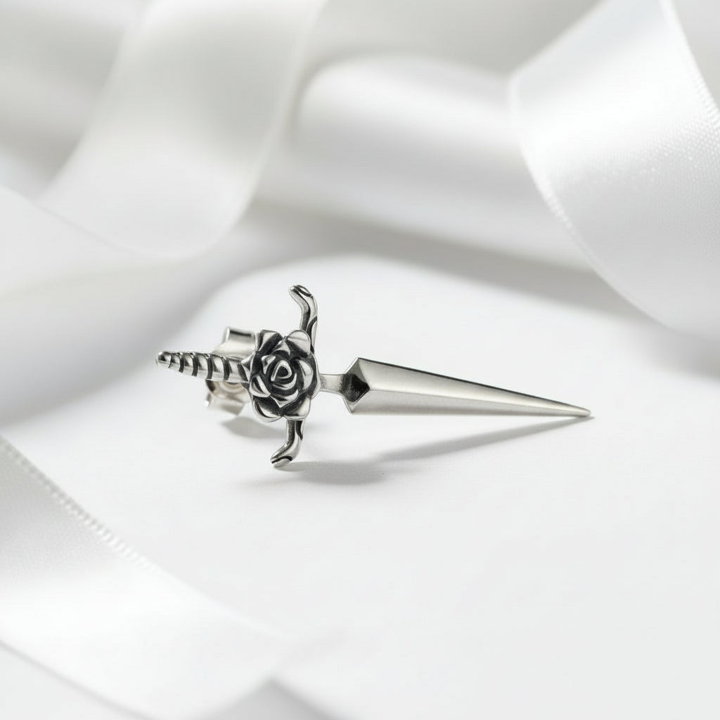 Rose Dagger Stud Earring-Black Diamonds New York