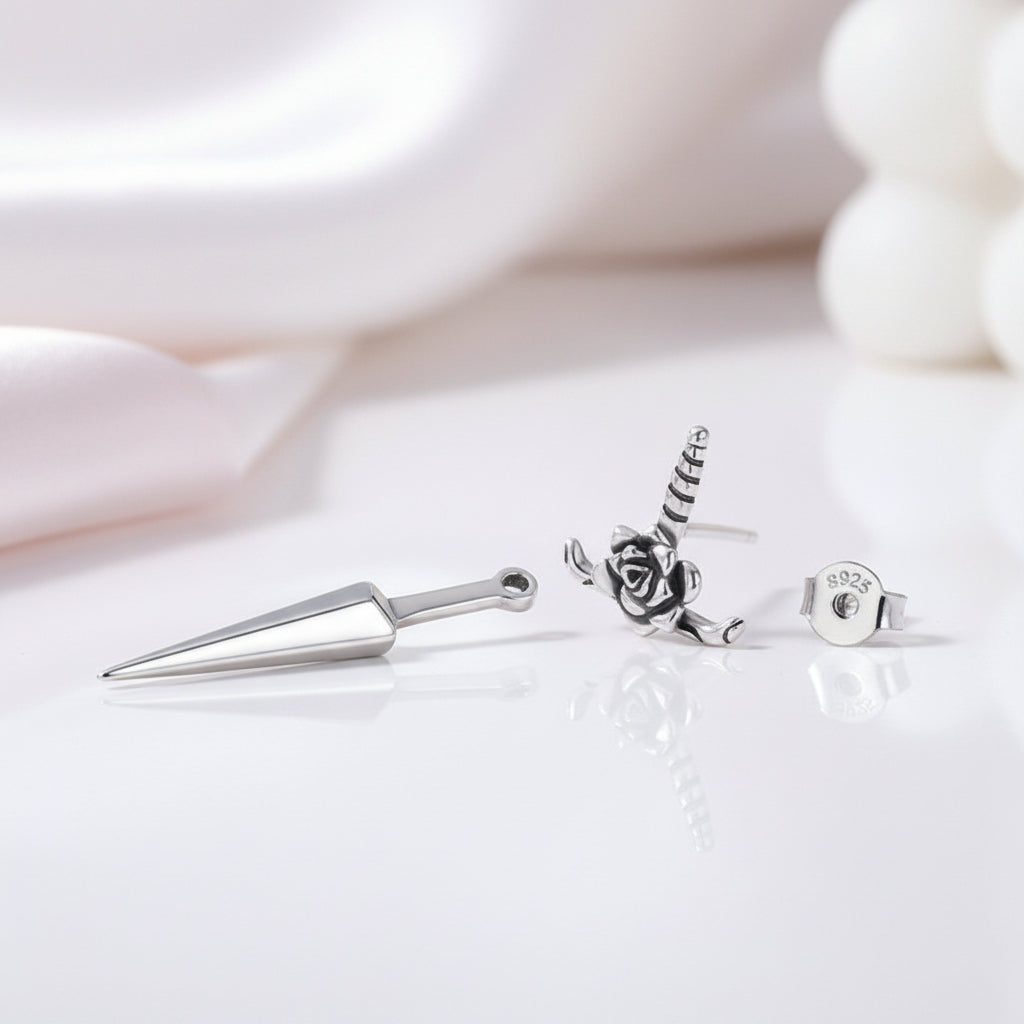 Rose Dagger Stud Earring-Black Diamonds New York