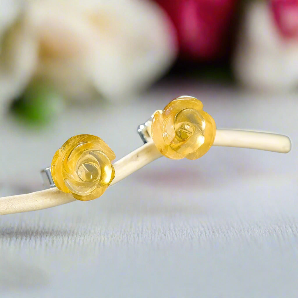 Rose Flower Stud Earrings-Black Diamonds New York