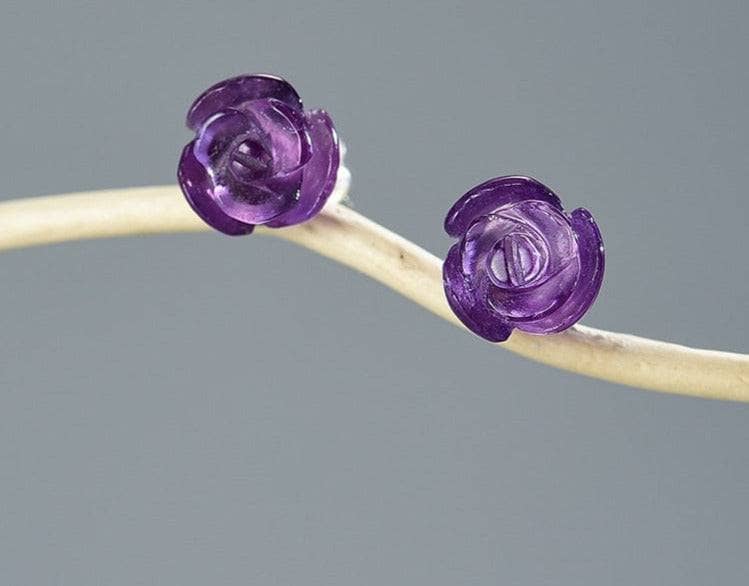 Rose Flower Stud Earrings-Black Diamonds New York