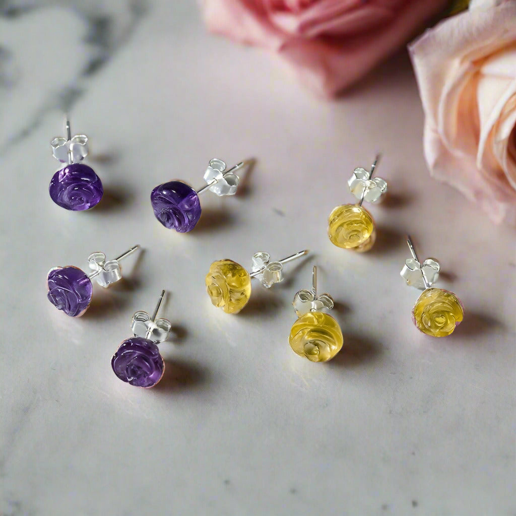 Rose Flower Stud Earrings-Black Diamonds New York