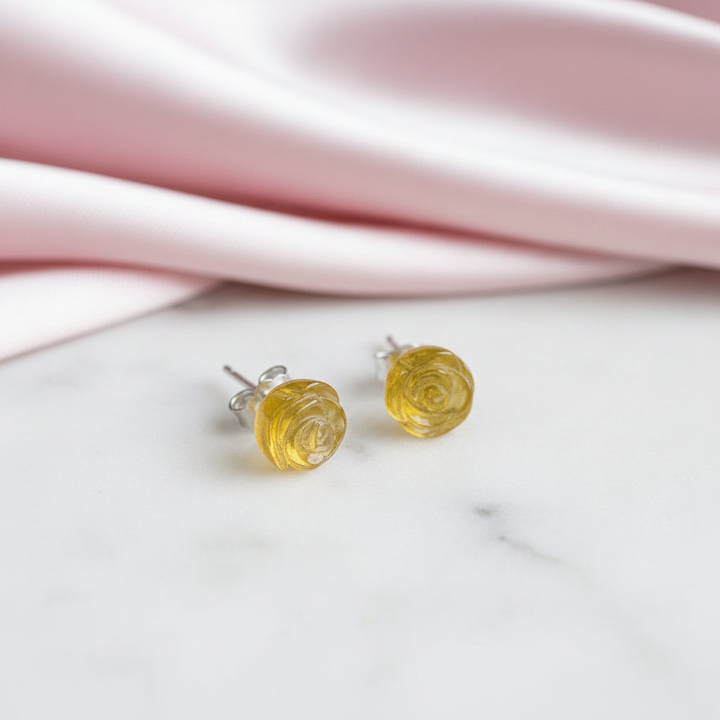 Rose Flower Stud Earrings-Black Diamonds New York