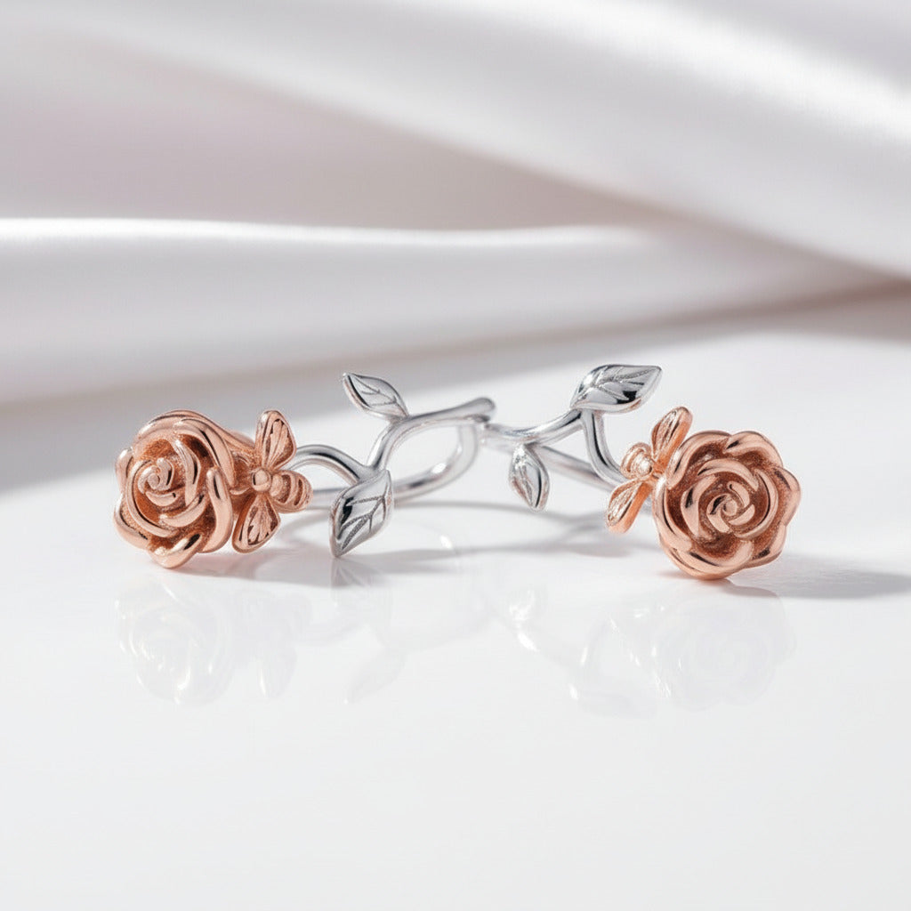 Rose Flower Stud Earrings-Black Diamonds New York