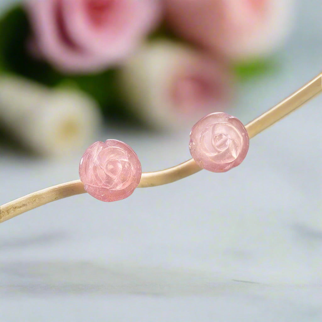 Rose Flower Stud Earrings-Black Diamonds New York