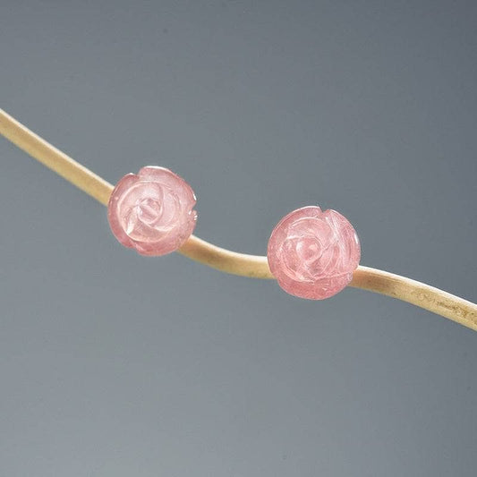 Rose Flower Stud Earrings-Black Diamonds New York