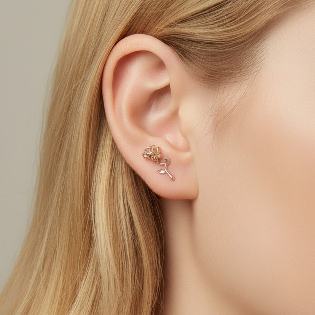 Rose Flower Stud Earrings-Black Diamonds New York
