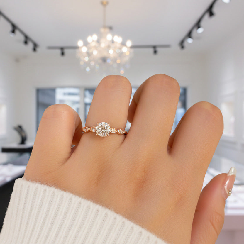 Rose Gold 1.0 ct Round Cut Diamond Promise Ring-Black Diamonds New York