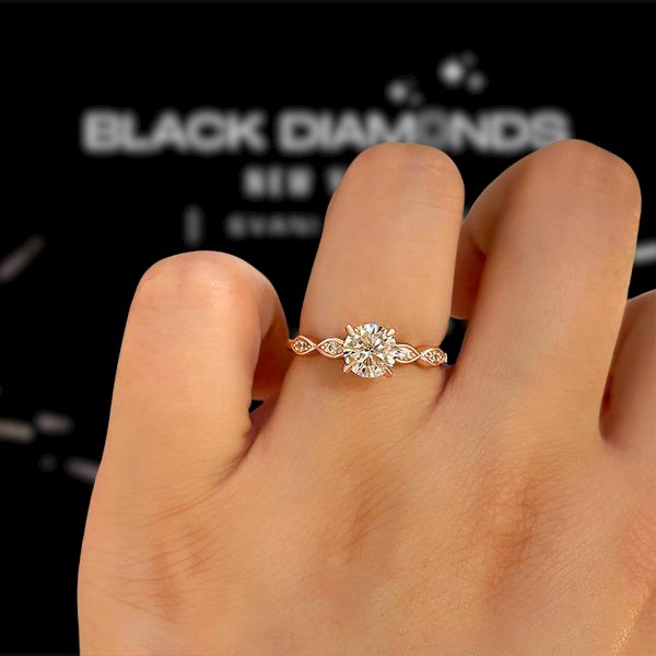 Rose Gold 1.0 ct Round Cut Moissanite Promise Ring - Black Diamonds New York