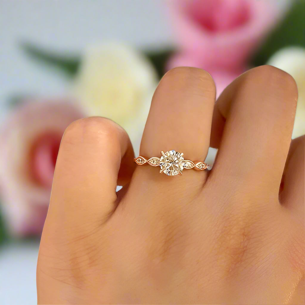 Rose Gold 1.0 Ct Round Cut Diamond Promise Ring 14K Rose Gold/Moissanite / 8