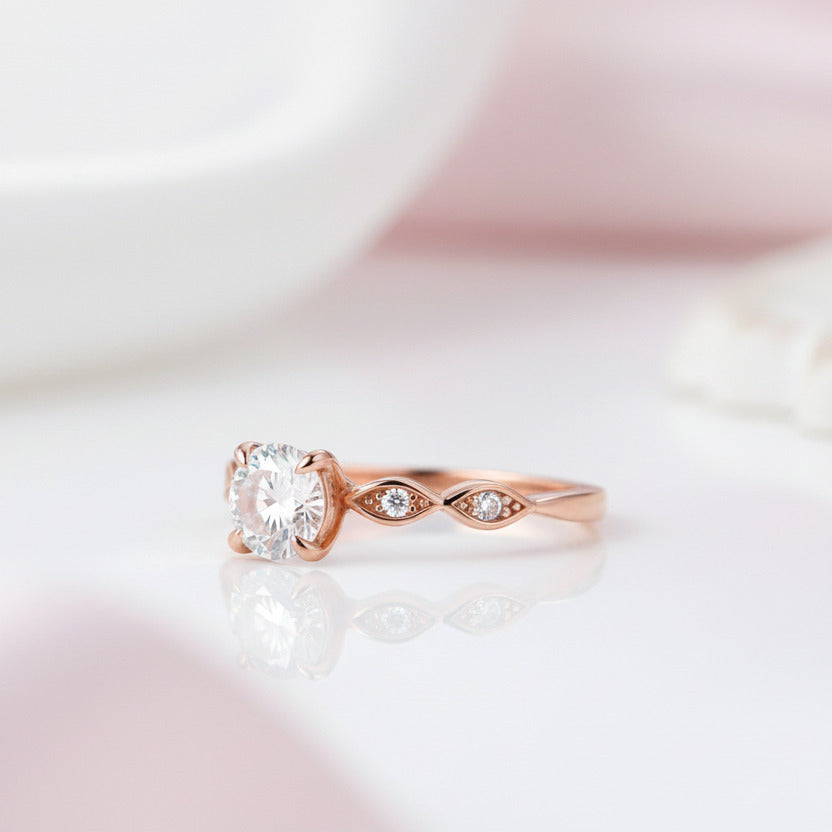 Rose Gold 1.0 ct Round Cut Diamond Promise Ring-Black Diamonds New York