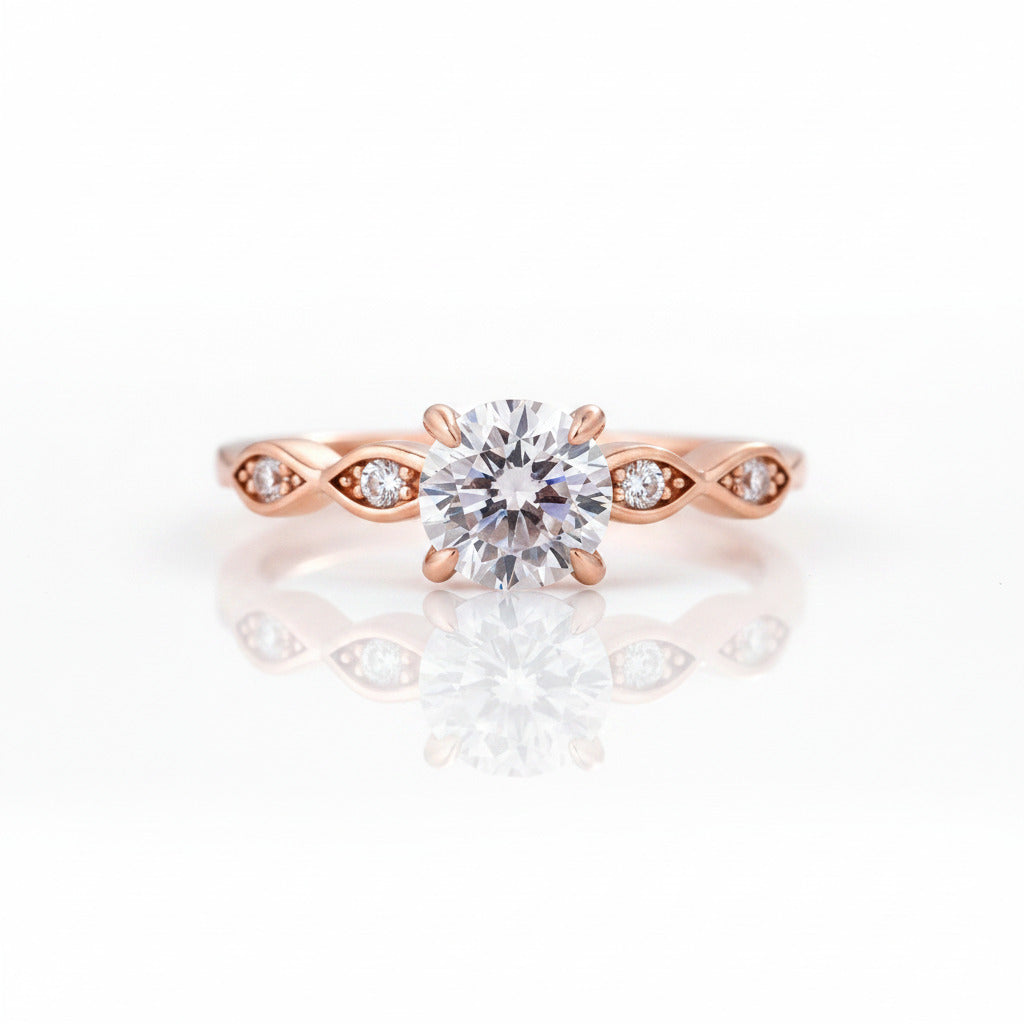 Rose Gold 1.0 ct Round Cut Diamond Option Promise Ring-Black Diamonds New York