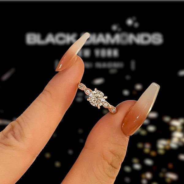 Rose Gold 1.0 ct Round Cut Moissanite Promise Ring-Black Diamonds New York